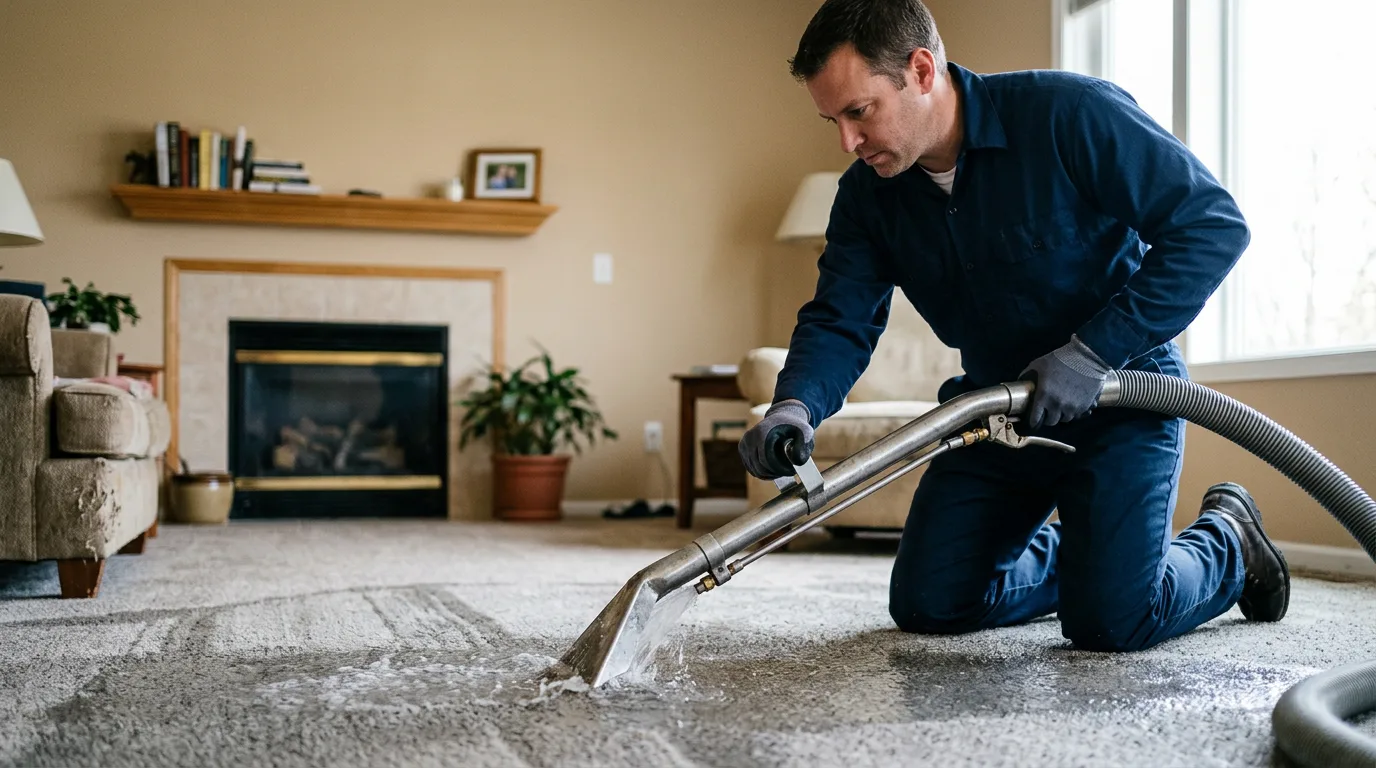 Water damage restoration technician working near Bretz, WV